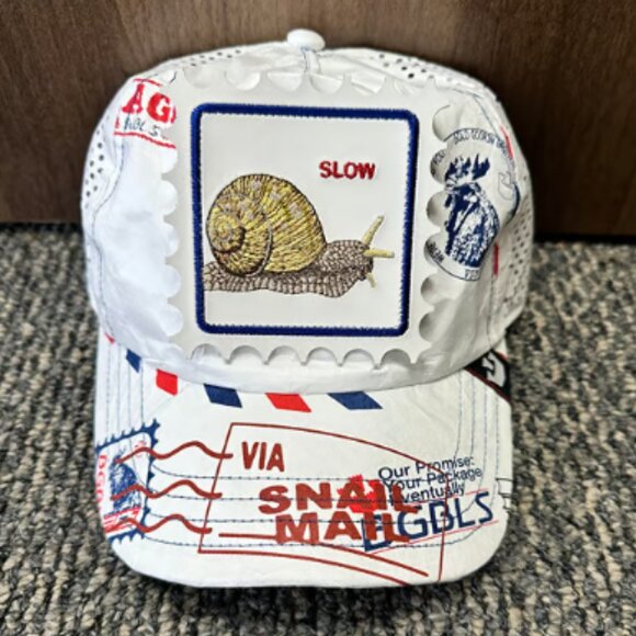 Goorin Animal Farm Trucker Snapback Baseball Hat Cap Slow Snail ZIP 17534 White